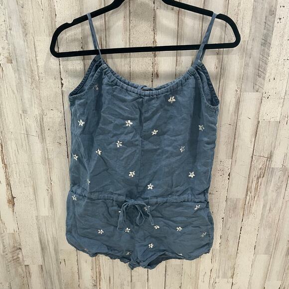 Bella Dahl Womens Size XS Blue Star Print 100% Linen Romper Spring Summer - Picture 2 of 7